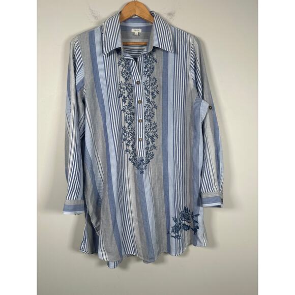 Kyla Seo Tops - Kyla Seo Embroidered Tunic Top Womens Size Large Lightweight Flowy Boho Artsy